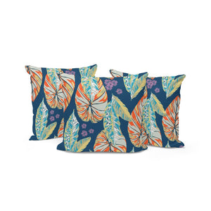 HomeRoots Set of Three 16" X 16" Vibrant Blue and Orange Botanical Throw Pillows for Indoor/Outdoor Comfort 535904