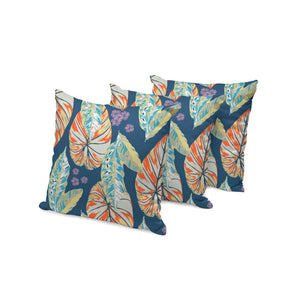 HomeRoots Set of Three 16" X 16" Vibrant Blue and Orange Botanical Throw Pillows for Indoor/Outdoor Comfort 535904