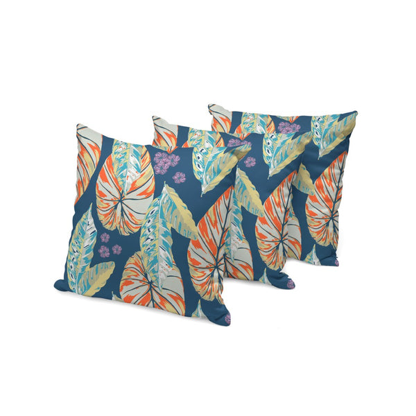 HomeRoots Set of Three 16" X 16" Vibrant Blue and Orange Botanical Throw Pillows for Indoor/Outdoor Comfort 535904