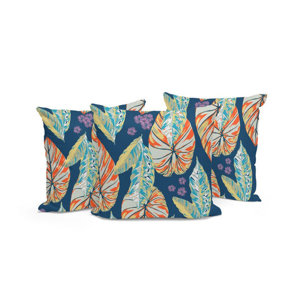 HomeRoots Set of Three 16" X 16" Vibrant Blue and Orange Botanical Throw Pillows for Indoor/Outdoor Comfort 535904