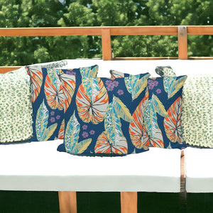 HomeRoots Set of Three 16" X 16" Vibrant Blue and Orange Botanical Throw Pillows for Indoor/Outdoor Comfort 535904