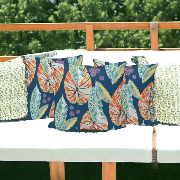 HomeRoots Set of Three 16" X 16" Vibrant Blue and Orange Botanical Throw Pillows for Indoor/Outdoor Comfort 535904