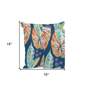 HomeRoots Set of Three 16" X 16" Vibrant Blue and Orange Botanical Throw Pillows for Indoor/Outdoor Comfort 535904