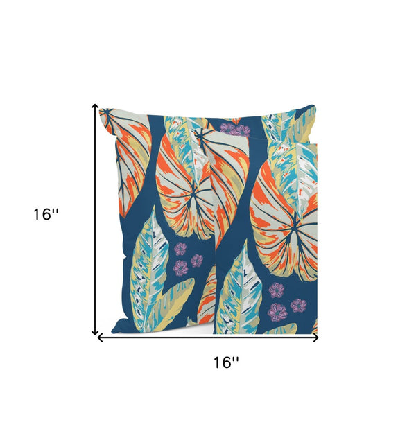 HomeRoots Set of Three 16" X 16" Vibrant Blue and Orange Botanical Throw Pillows for Indoor/Outdoor Comfort 535904