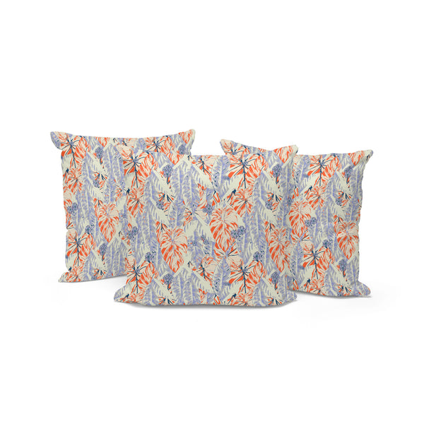 Homeroots Set Of Three 16" X 16" Orange And Ivory Botanical Indoor Outdoor Throw Pillow  Polyester 535906
