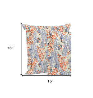 Homeroots Set Of Three 16" X 16" Orange And Ivory Botanical Indoor Outdoor Throw Pillow  Polyester 535906