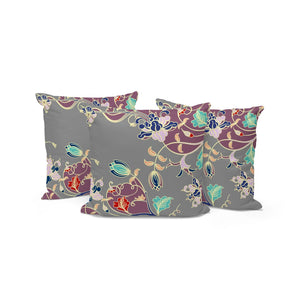 HomeRoots Set of Three 16" Gray and Purple Botanical Throw Pillows for Indoor & Outdoor Charm and Comfort 535907