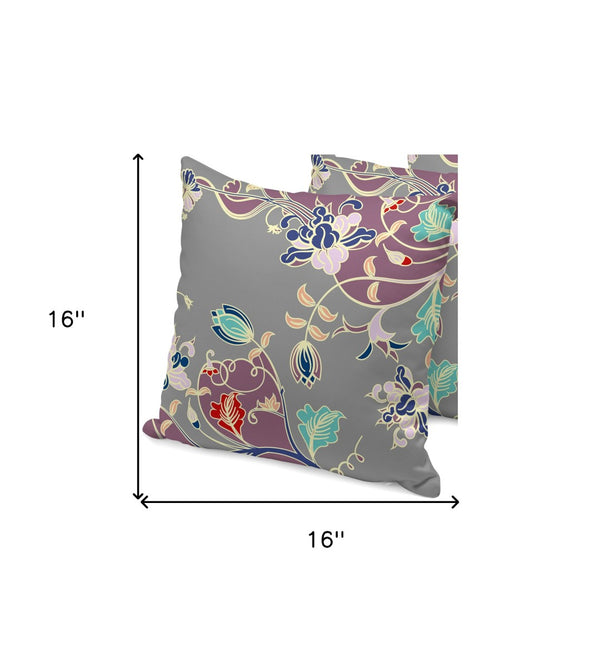 HomeRoots Set of Three 16" Gray and Purple Botanical Throw Pillows for Indoor & Outdoor Charm and Comfort 535907
