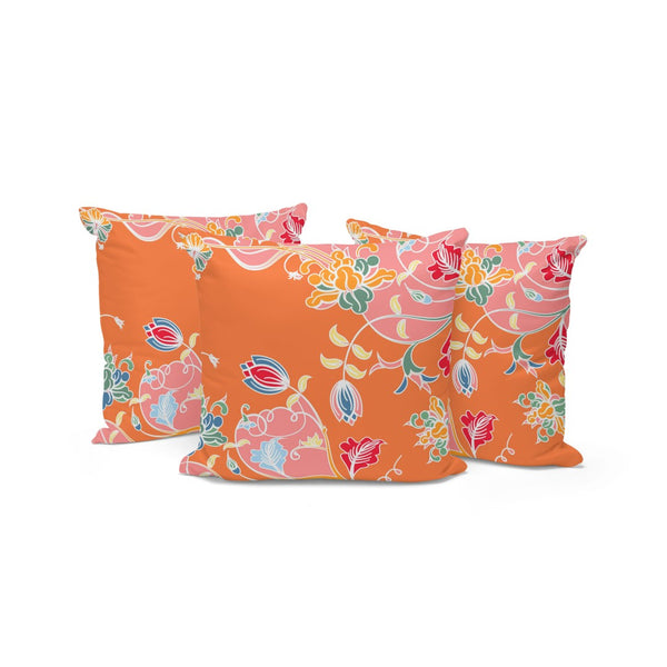 HomeRoots Set of Three 16" X 16" Vibrant Pink and Orange Botanical Throw Pillows for Indoor/Outdoor Style 535908