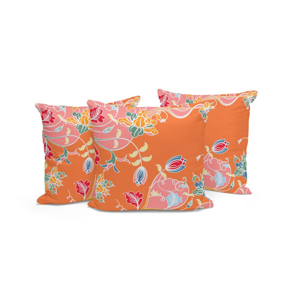 HomeRoots Set of Three 16" X 16" Vibrant Pink and Orange Botanical Throw Pillows for Indoor/Outdoor Style 535908