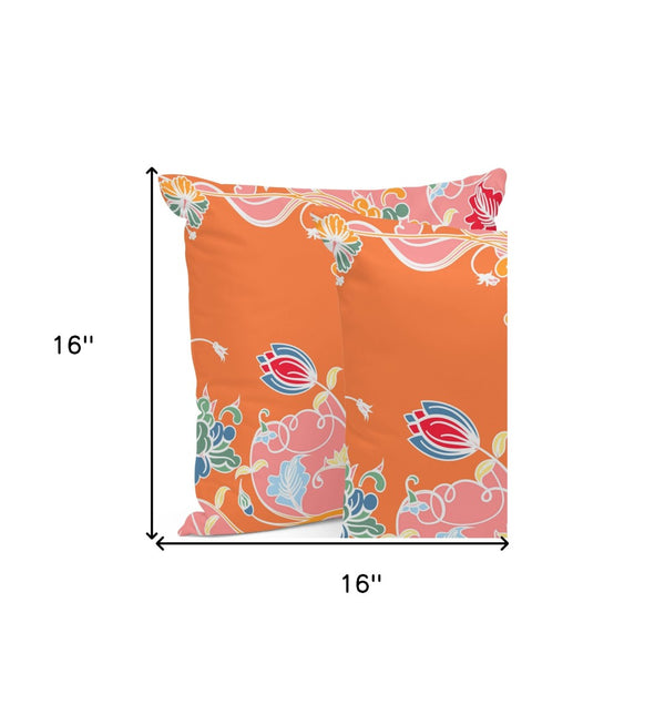 HomeRoots Set of Three 16" X 16" Vibrant Pink and Orange Botanical Throw Pillows for Indoor/Outdoor Style 535908
