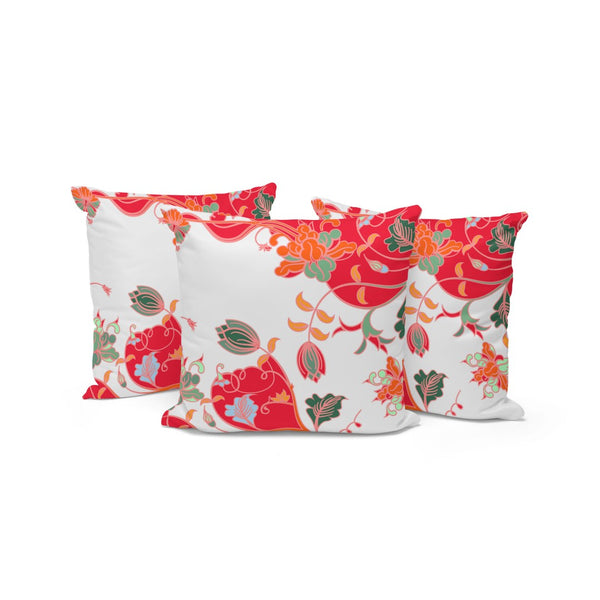HomeRoots Set of Three 16" Red and White Botanical Throw Pillows for Indoor and Outdoor Stylish Comfort 535909