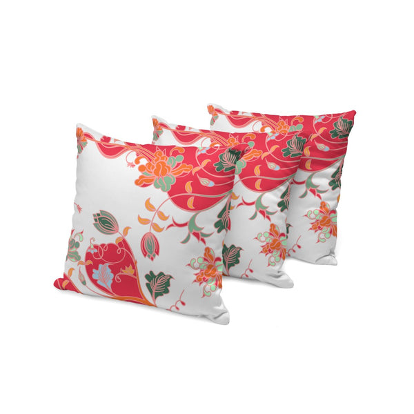 HomeRoots Set of Three 16" Red and White Botanical Throw Pillows for Indoor and Outdoor Stylish Comfort 535909