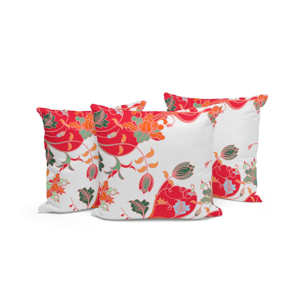 HomeRoots Set of Three 16" Red and White Botanical Throw Pillows for Indoor and Outdoor Stylish Comfort 535909