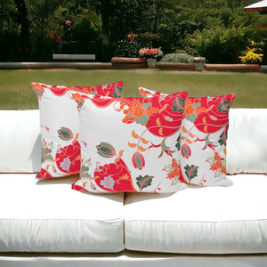HomeRoots Set of Three 16" Red and White Botanical Throw Pillows for Indoor and Outdoor Stylish Comfort 535909