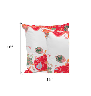 HomeRoots Set of Three 16" Red and White Botanical Throw Pillows for Indoor and Outdoor Stylish Comfort 535909