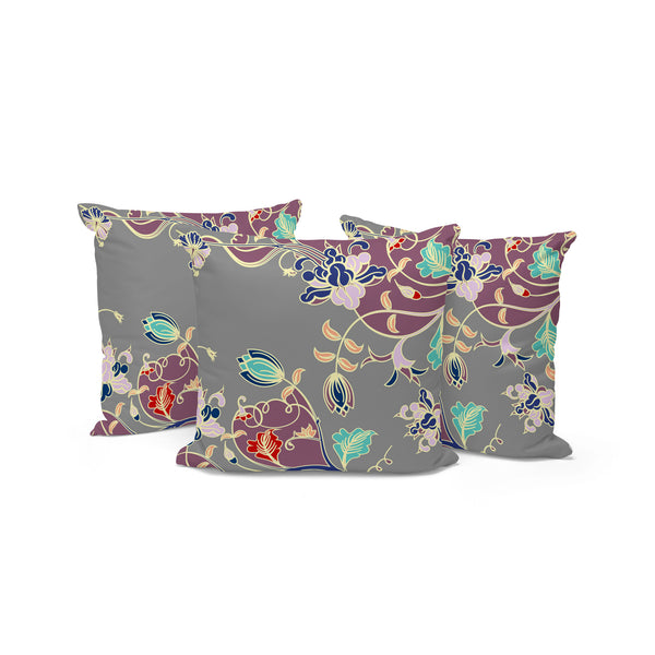 Homeroots Set Of Three 16" X 16" Gray And Purple Botanical Indoor Outdoor Throw Pillow  Polyester 535910