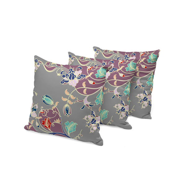 Homeroots Set Of Three 16" X 16" Gray And Purple Botanical Indoor Outdoor Throw Pillow  Polyester 535910