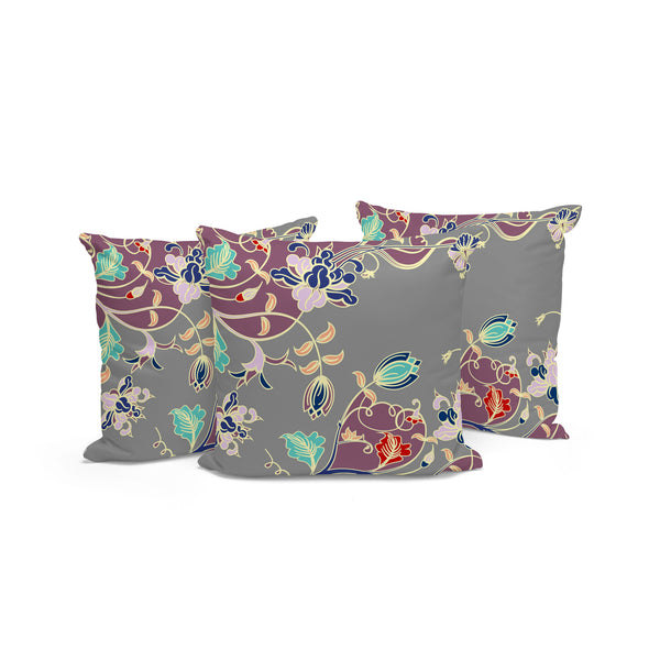 Homeroots Set Of Three 16" X 16" Gray And Purple Botanical Indoor Outdoor Throw Pillow  Polyester 535910