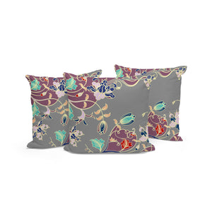 Homeroots Set Of Three 16" X 16" Gray And Purple Botanical Indoor Outdoor Throw Pillow  Polyester 535910