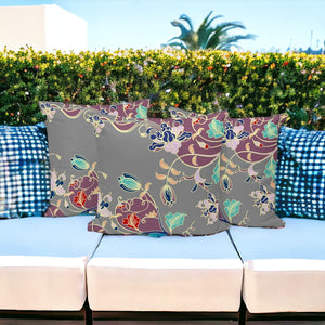 Homeroots Set Of Three 16" X 16" Gray And Purple Botanical Indoor Outdoor Throw Pillow  Polyester 535910