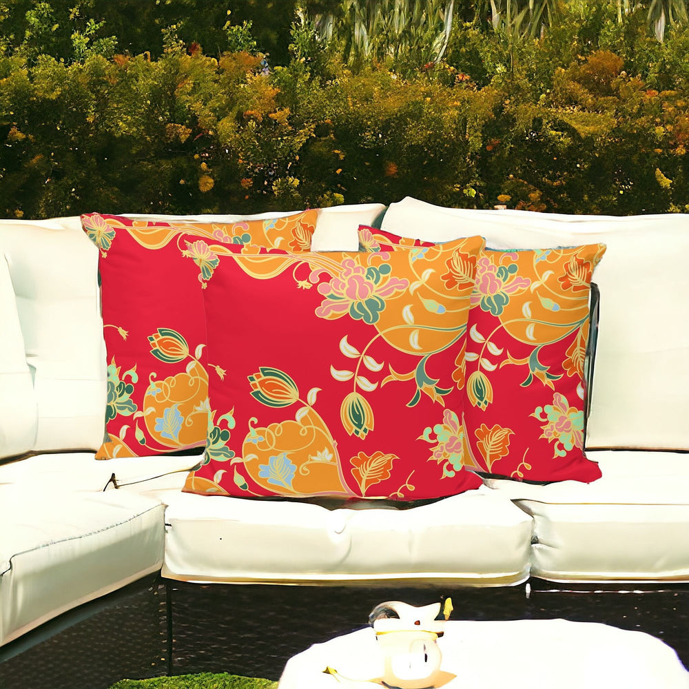Homeroots Set Of Three 16" X 16" Green And Red Botanical Indoor Outdoor Throw Pillow  Polyester 535911