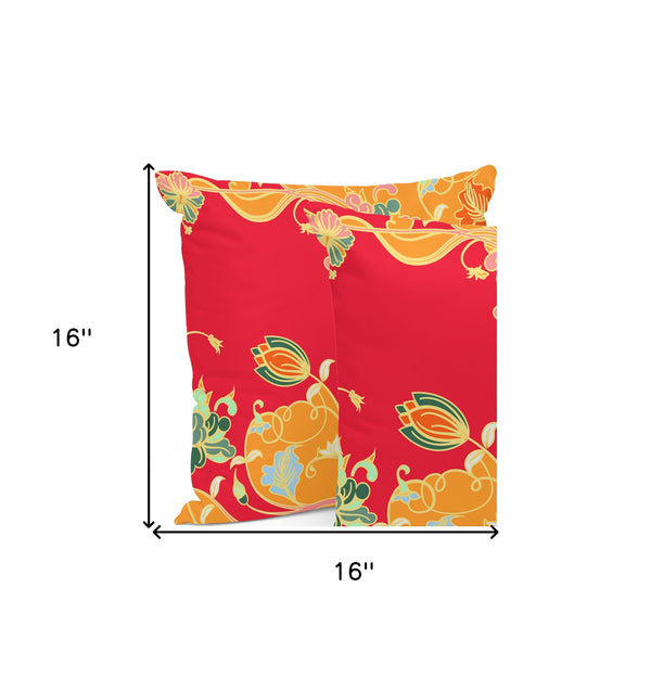 Homeroots Set Of Three 16" X 16" Green And Red Botanical Indoor Outdoor Throw Pillow  Polyester 535911