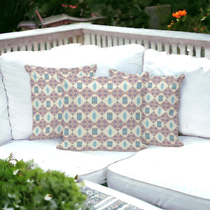 HomeRoots Set of Three 16" Pink and White Geometric Throw Pillows for Stylish Indoor and Outdoor Decor 535912