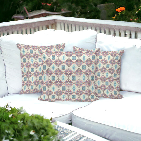HomeRoots Set of Three 16" Pink and White Geometric Throw Pillows for Stylish Indoor and Outdoor Decor 535912