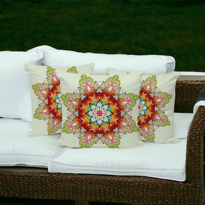 HomeRoots Set of Three Vibrant 16" Green and Pink Abstract Throw Pillows for Indoor and Outdoor Elegance 535913