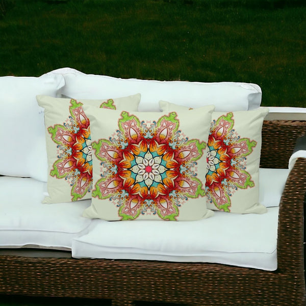 HomeRoots Set of Three Vibrant 16" Green and Pink Abstract Throw Pillows for Indoor and Outdoor Elegance 535913
