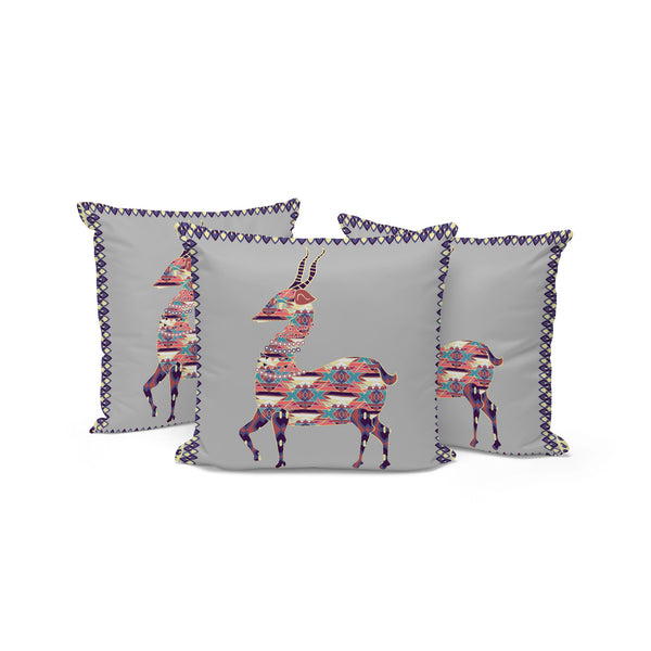 Homeroots Set Of Three 16" X 16" Gray And Purple Deer Indoor Outdoor Throw Pillow  Polyester 535914