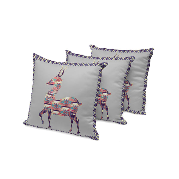 Homeroots Set Of Three 16" X 16" Gray And Purple Deer Indoor Outdoor Throw Pillow  Polyester 535914