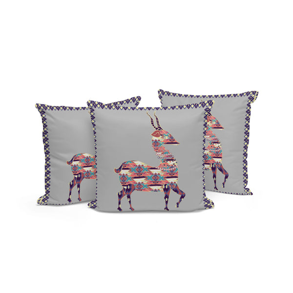 Homeroots Set Of Three 16" X 16" Gray And Purple Deer Indoor Outdoor Throw Pillow  Polyester 535914