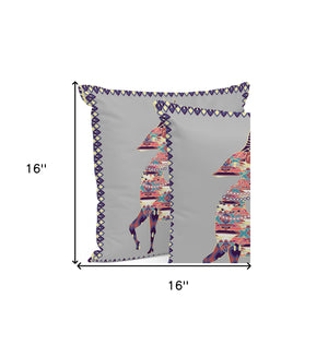 Homeroots Set Of Three 16" X 16" Gray And Purple Deer Indoor Outdoor Throw Pillow  Polyester 535914