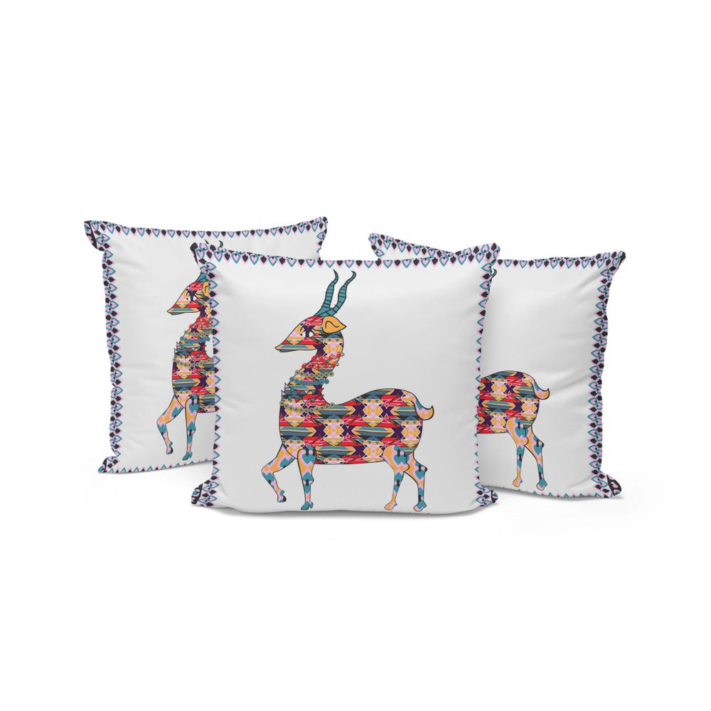 HomeRoots Set of Three Rustic Red and White Deer Throw Pillows for Cozy Indoor or Outdoor Decor Accents 535915