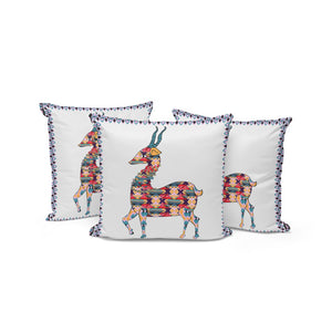 HomeRoots Set of Three Rustic Red and White Deer Throw Pillows for Cozy Indoor or Outdoor Decor Accents 535915