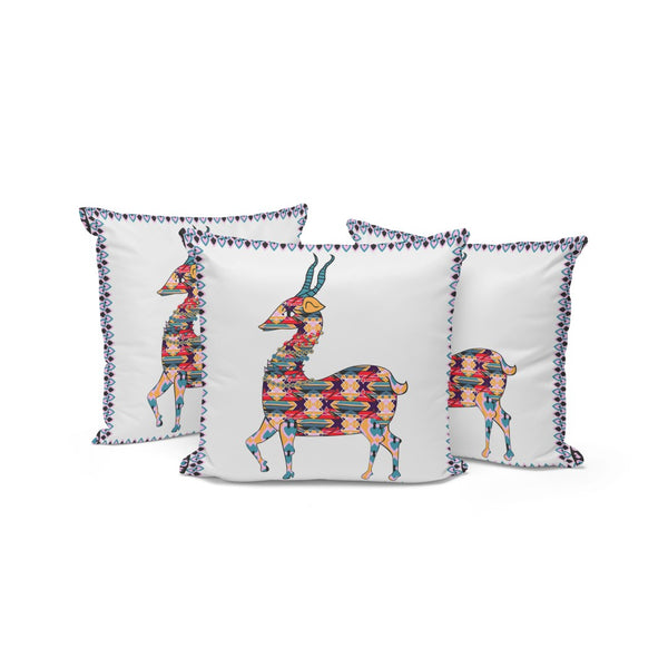 HomeRoots Set of Three Rustic Red and White Deer Throw Pillows for Cozy Indoor or Outdoor Decor Accents 535915