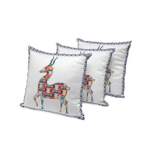 HomeRoots Set of Three Rustic Red and White Deer Throw Pillows for Cozy Indoor or Outdoor Decor Accents 535915