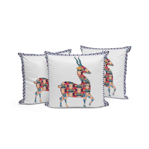 HomeRoots Set of Three Rustic Red and White Deer Throw Pillows for Cozy Indoor or Outdoor Decor Accents 535915