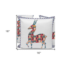 HomeRoots Set of Three Rustic Red and White Deer Throw Pillows for Cozy Indoor or Outdoor Decor Accents 535915