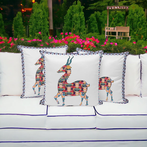 HomeRoots Set of Three Rustic Red and White Deer Throw Pillows for Cozy Indoor or Outdoor Decor Accents 535915