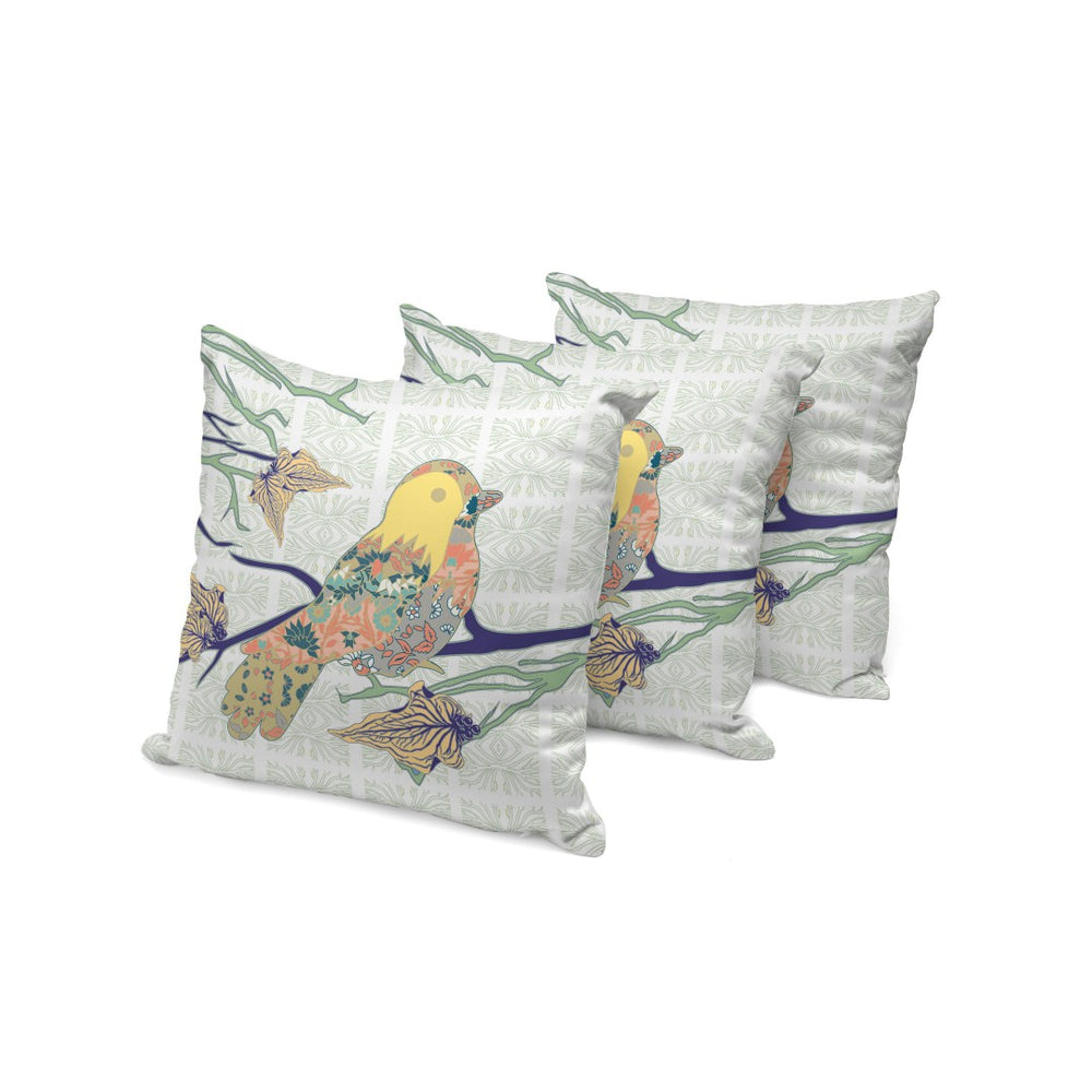 HomeRoots Set of Three 16" Green & White Bird Throw Pillows for Indoor/Outdoor Comfort & Style Decor 535916