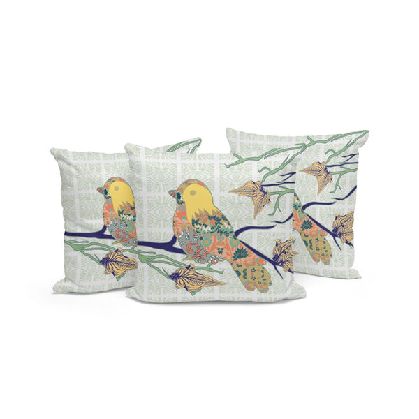 HomeRoots Set of Three 16" Green & White Bird Throw Pillows for Indoor/Outdoor Comfort & Style Decor 535916