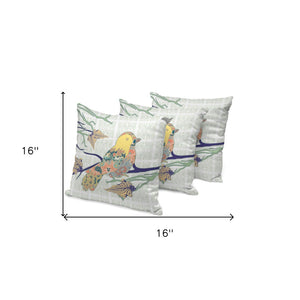 HomeRoots Set of Three 16" Green & White Bird Throw Pillows for Indoor/Outdoor Comfort & Style Decor 535916