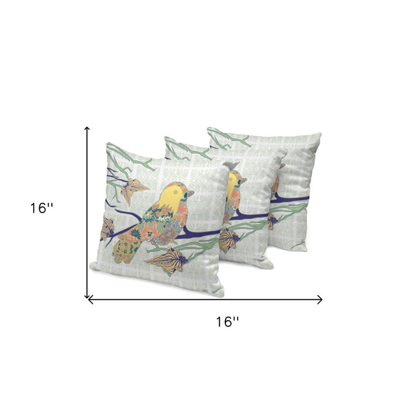 HomeRoots Set of Three 16" Green & White Bird Throw Pillows for Indoor/Outdoor Comfort & Style Decor 535916