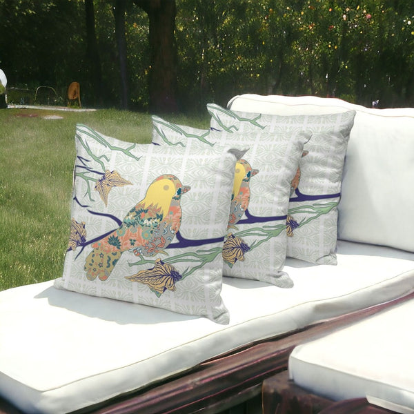 HomeRoots Set of Three 16" Green & White Bird Throw Pillows for Indoor/Outdoor Comfort & Style Decor 535916