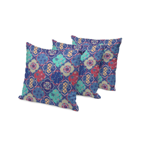 HomeRoots Set of Three 16" X 16" Botanical Throw Pillows in Soothing Blue & Green for Indoor/Outdoor Use 535918