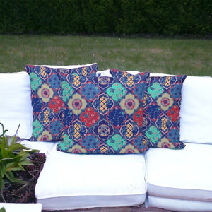 HomeRoots Set of Three 16" X 16" Botanical Throw Pillows in Soothing Blue & Green for Indoor/Outdoor Use 535918