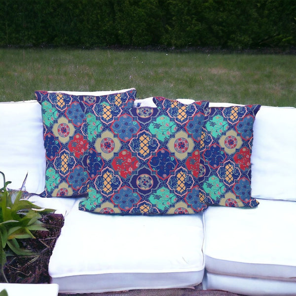 HomeRoots Set of Three 16" X 16" Botanical Throw Pillows in Soothing Blue & Green for Indoor/Outdoor Use 535918